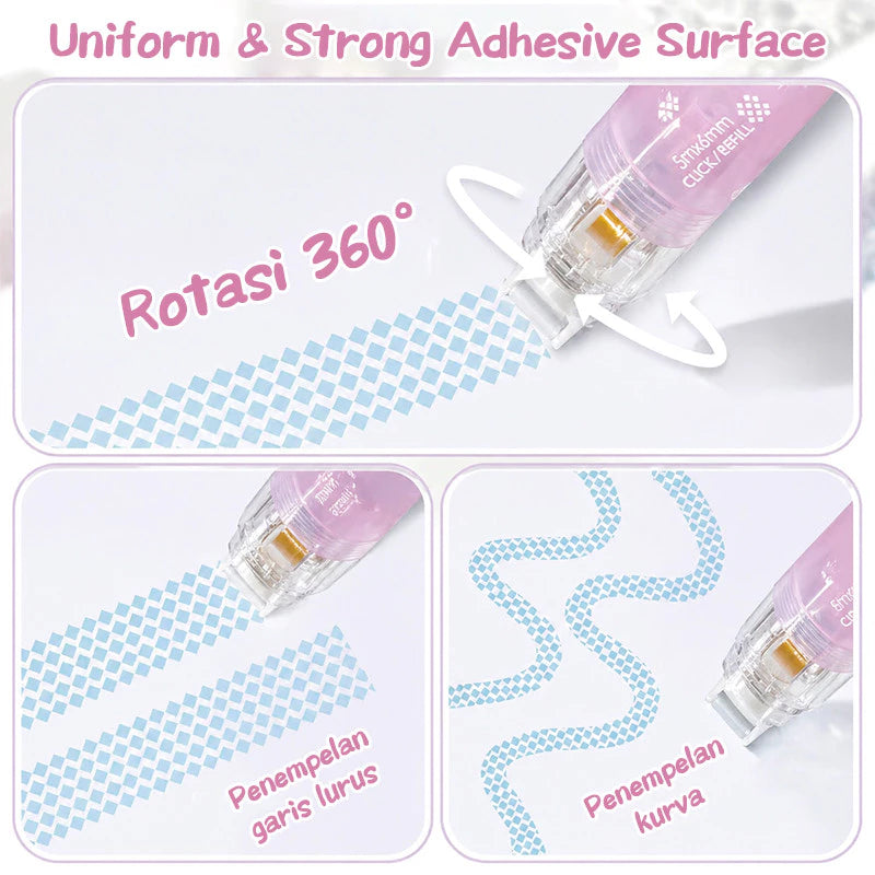 Aimilo Glue Tape Roller Retractable 5M Lem Kertas Double Tape Refill Adhesive Tape