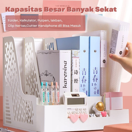 Aimilo Rak Buku Minimalis Aesthetic Tempat Buku Desktop Organizer File Serbaguna Box File Rak Buku Sekat