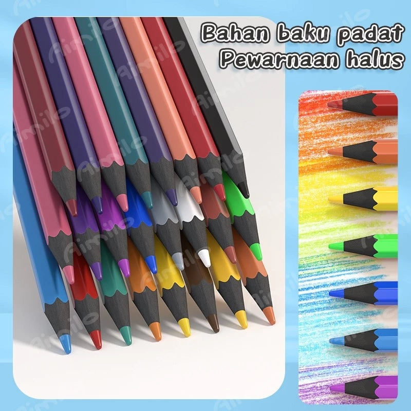 Aimilo Pensil Warna Tanpa 12/24 Warna Kayu Wood-Free Color Pencil