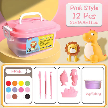 Aimilo Kotak Hadiah Mainan Clay Isi 12 Pcs Clay Warna Warni Mainan Edukasi Anak Hadiah Anak
