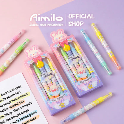 Aimilo Highlighter Glitter Pastel 1 Set Spidol Warna 2 Sisi 5 PCS 10 Warna