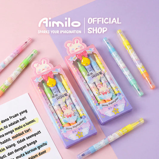 Aimilo Highlighter Glitter Pastel 1 Set Spidol Warna 2 Sisi 5 PCS 10 Warna