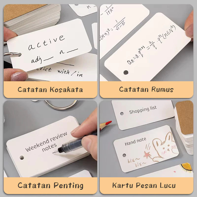 Aimilo Flash Card Kosong 100 Lembar Ring Flash Card Polos Notebook Mini Memo Notebook