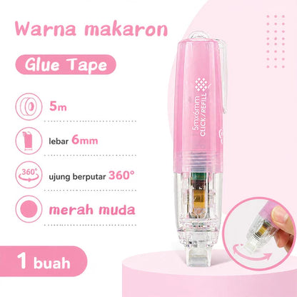 Aimilo Glue Tape Roller Retractable 5M Lem Kertas Double Tape Refill Adhesive Tape