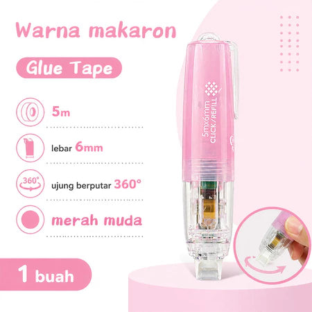 Aimilo Glue Tape Roller Retractable 5M Lem Kertas Double Tape Refill Adhesive Tape