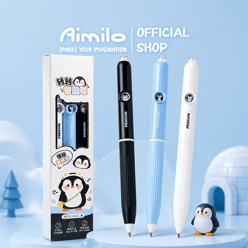 Aimilo Gel Pen Retractable Isi 3 PCS Pulpen Gel Lucu 0.5mm Tekan Ganti Wajah Anak Sekolah