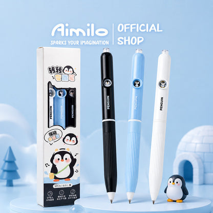 Aimilo Gel Pen Retractable Isi 3 PCS Pulpen Gel Lucu 0.5mm Tekan Ganti Wajah Anak Sekolah