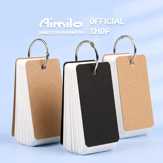 Aimilo Flash Card Kosong 100 Lembar Ring Flash Card Polos Notebook Mini Memo Notebook