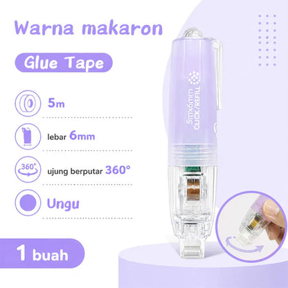 Aimilo Glue Tape Roller Retractable 5M Lem Kertas Double Tape Refill Adhesive Tape