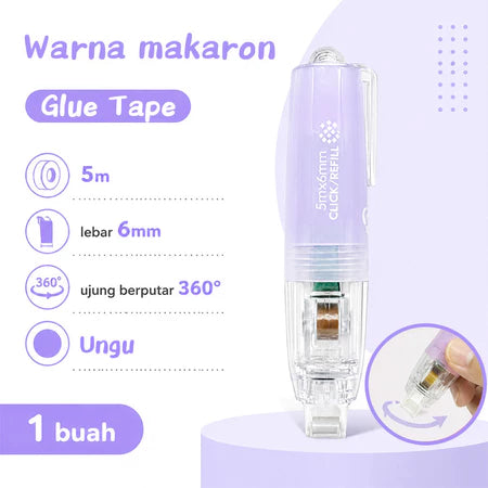 Aimilo Glue Tape Roller Retractable 5M Lem Kertas Double Tape Refill Adhesive Tape