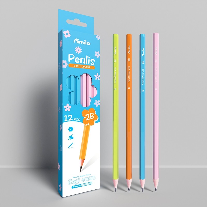[READY] Aimilo 12PCS/Kotak Pensil 2B Graphite Pensil Alat Tulis Sekolah Pensil 1 Pack