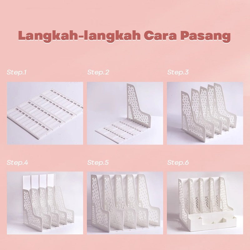 Aimilo Rak Buku Minimalis Aesthetic Tempat Buku Desktop Organizer File Serbaguna Box File Rak Buku Sekat