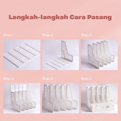 Aimilo Rak Buku Minimalis Aesthetic Tempat Buku Desktop Organizer File Serbaguna Box File Rak Buku Sekat