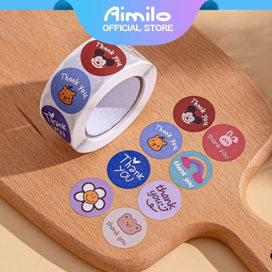 [READY] Aimilo Sticker Thank You Roll Isi 500 Pcs Warna Warni Stiker Terima Kasih Self Adhesive Seal Label Sticker Label