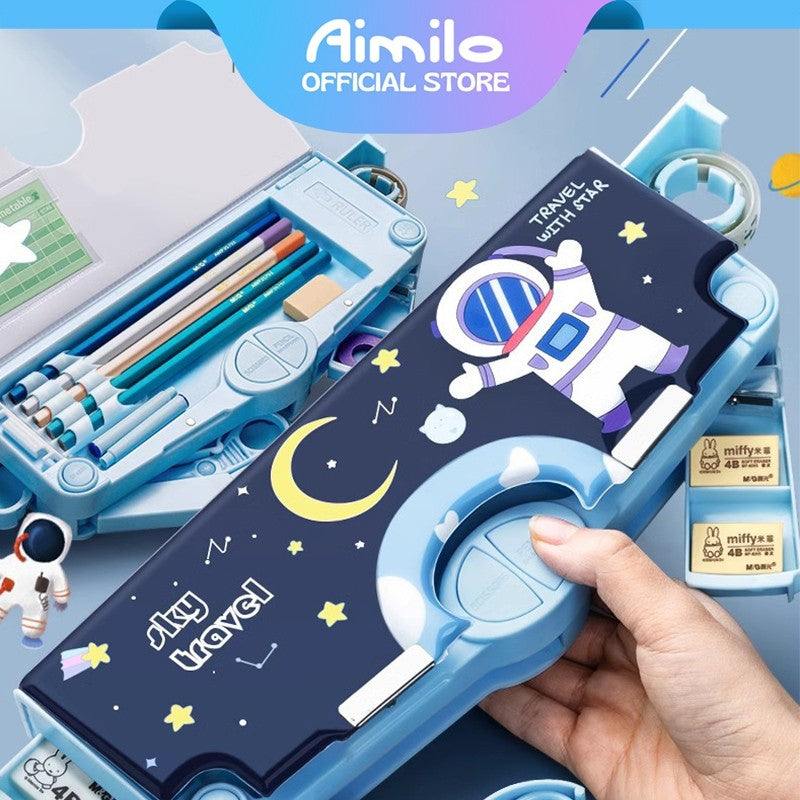 [READY] Aimilo Tempat Pensil Multifungsi Kotak Pensil Anak Lengkap Peruncing Gunting Isolasi Penghapus Penggaris Alat Tulis Sekolah