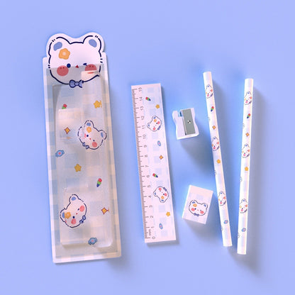 Aimilo Pensil Set Anak 5in1 Set Alat Tulis Pensil Lucu Dan Penghapus Untuk Tempat Pensil Buku Tulis Sekolah