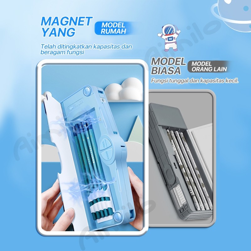 [READY] Aimilo Tempat Pensil Multifungsi Kotak Pensil Anak Lengkap Peruncing Gunting Isolasi Penghapus Penggaris Alat Tulis Sekolah