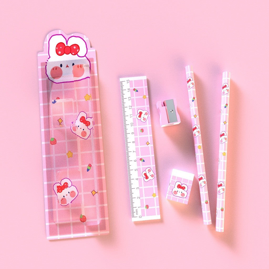 Aimilo Pensil Set Anak 5in1 Set Alat Tulis Pensil Lucu Dan Penghapus Untuk Tempat Pensil Buku Tulis Sekolah