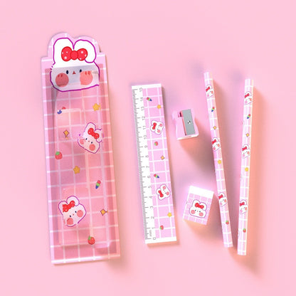 Aimilo Pensil Set Anak 5in1 Set Alat Tulis Pensil Lucu Dan Penghapus Untuk Tempat Pensil Buku Tulis Sekolah