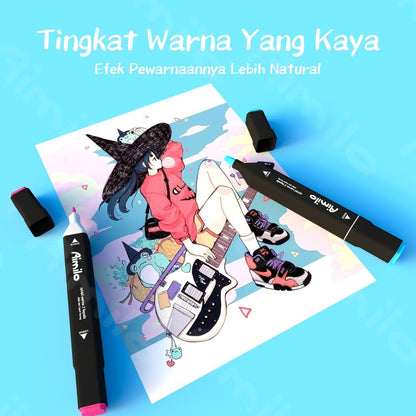 [READY] Aimilo Spidol Warna Warni 1 Set Sketch Marker 2 Tip Touch Marker 48/60/80 Warna