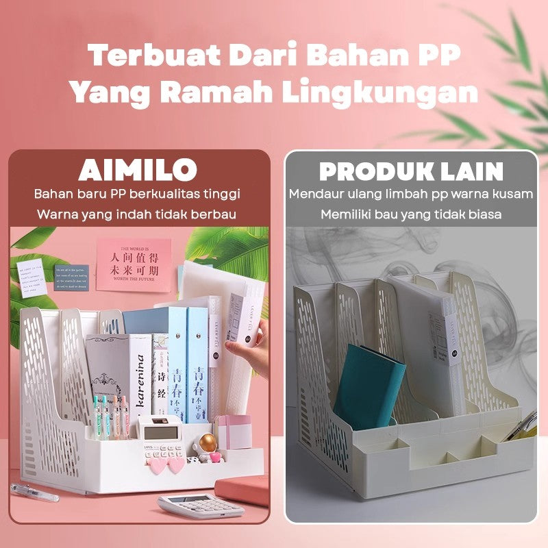 Aimilo Rak Buku Minimalis Aesthetic Tempat Buku Desktop Organizer File Serbaguna Box File Rak Buku Sekat