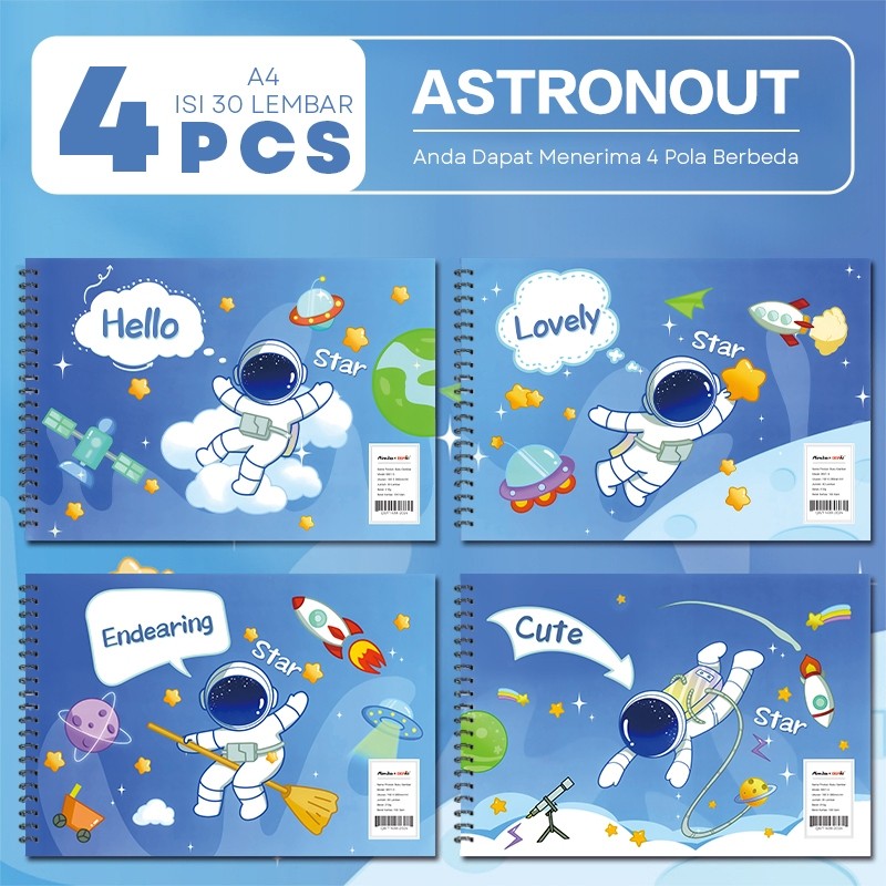 [READY] Aimilo Buku Gambar Anak Sketchbook A4 Drawing Book Astronot Jilid Spiral Kertas Tebal 30 Lembar