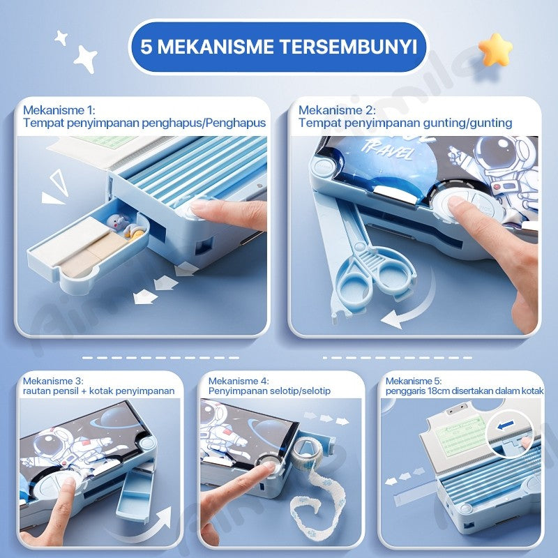 [READY] Aimilo Tempat Pensil Multifungsi Kotak Pensil Anak Lengkap Peruncing Gunting Isolasi Penghapus Penggaris Alat Tulis Sekolah