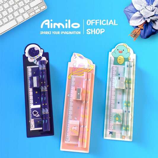 [READY] Aimilo Set Pensil 5in1 Anak Lucu Isi Penghapus Serutan Penggaris Alat Tulis Sekolah & Souvenir Ulang Tahun Murah Aesthetic