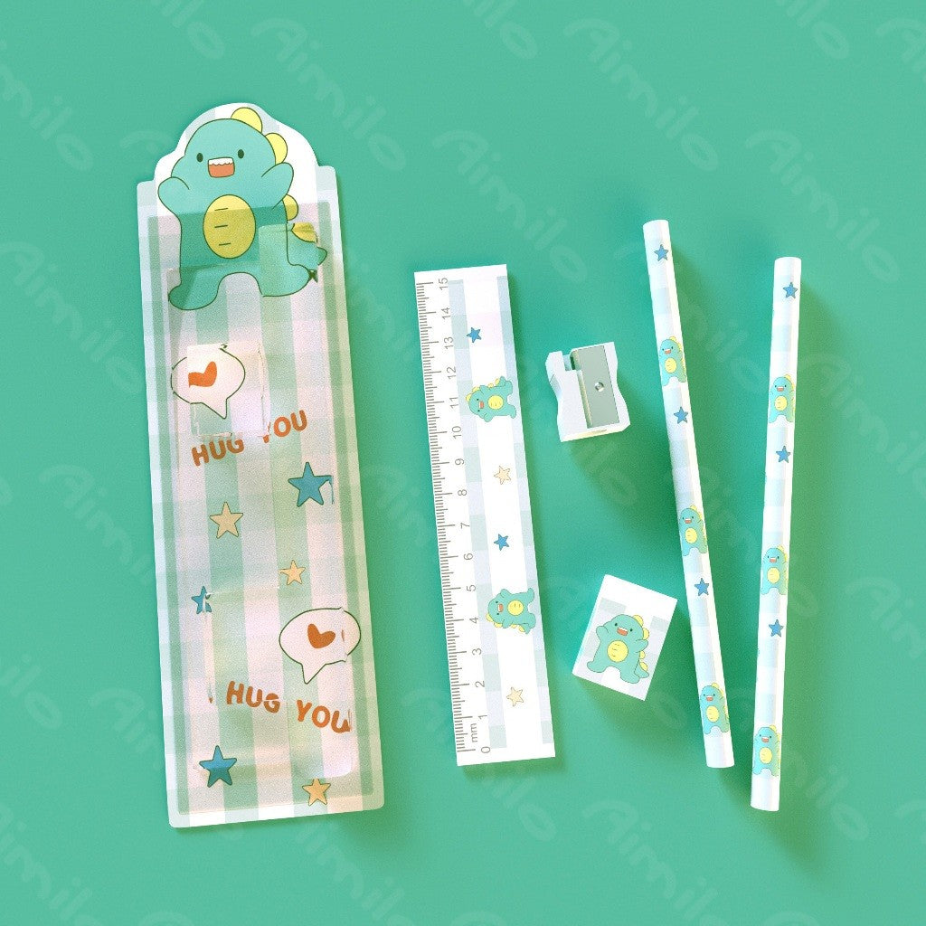 Aimilo Pensil Set Anak 5in1 Set Alat Tulis Pensil Lucu Dan Penghapus Untuk Tempat Pensil Buku Tulis Sekolah