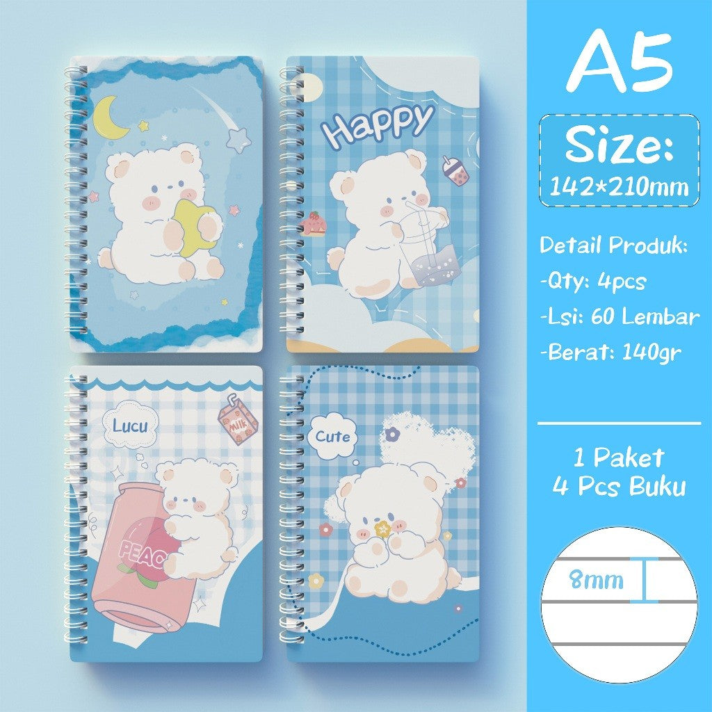 [READY] Aimilo Notebook A5 1 Paket 4 Pcs Buku Diary Aesthetic Buku Jurnal Aesthetic Sekolah 40 Lembar