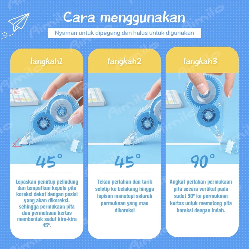 Aimilo Pita Koreksi 12m Correction Tape Halus Untuk Digunakan Cakupan Yang Mulus Alat Tulis