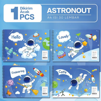 [READY] Aimilo Buku Gambar Anak Sketchbook A4 Drawing Book Astronot Jilid Spiral Kertas Tebal 30 Lembar