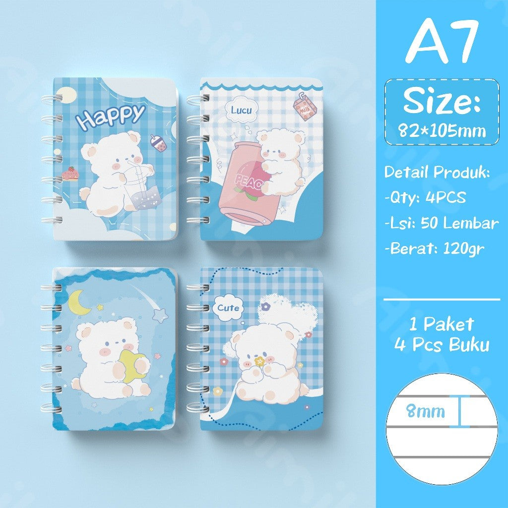 [READY] Aimilo Notebook Mini 1 Paket 4 Pcs Buku Kecil Catatan Scrapbook Buku Notes Kecil 50 Lembar