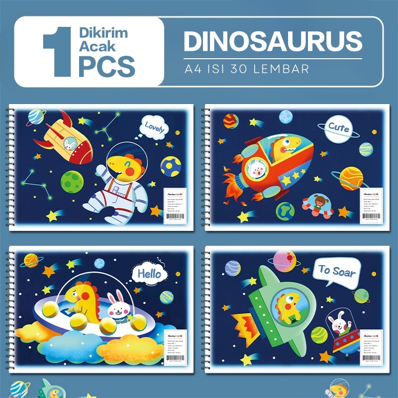 [READY] Aimilo Buku Gambar Anak Sketchbook A4 Drawing Book Astronot Jilid Spiral Kertas Tebal 30 Lembar