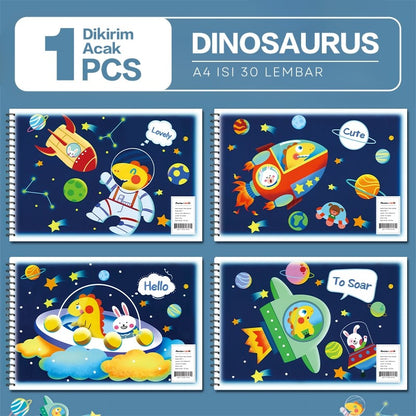 [READY] Aimilo Buku Gambar Anak Sketchbook A4 Drawing Book Astronot Jilid Spiral Kertas Tebal 30 Lembar