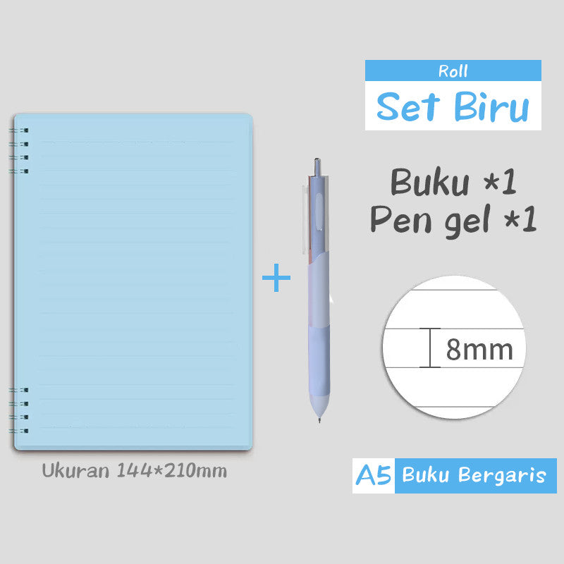 [READY] Aimilo Notebook Set Notebook A5&Pulpen Gel Buku Diary Aesthetic 4 Warna Sekolah Stationary