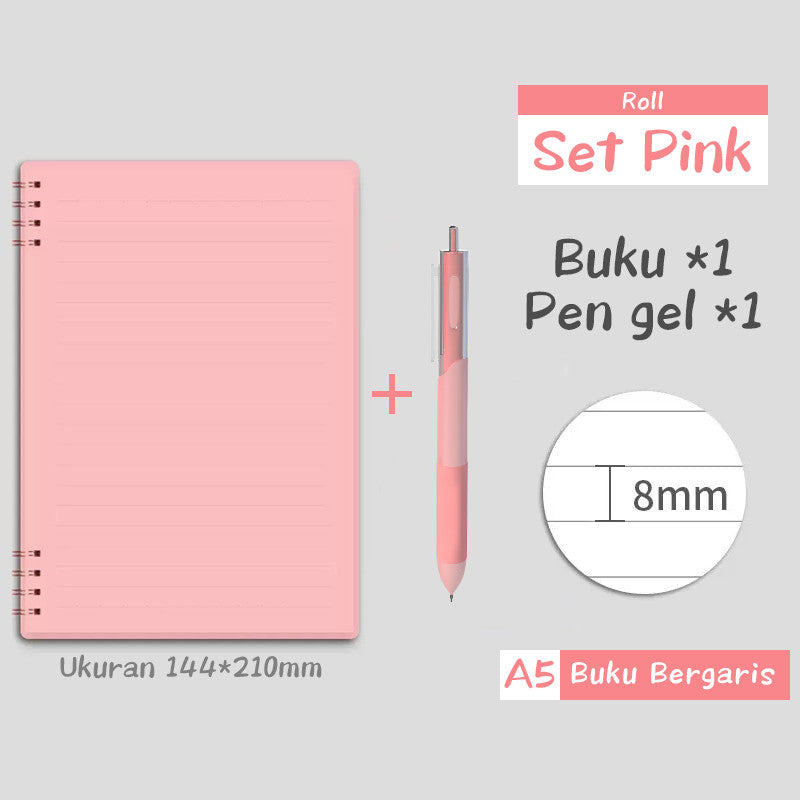 [READY] Aimilo Notebook Set Notebook A5&Pulpen Gel Buku Diary Aesthetic 4 Warna Sekolah Stationary