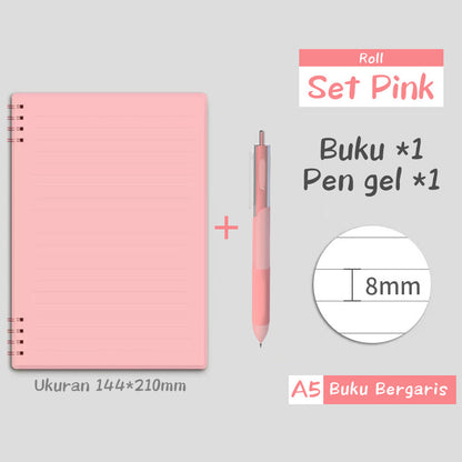 [READY] Aimilo Notebook Set Notebook A5&Pulpen Gel Buku Diary Aesthetic 4 Warna Sekolah Stationary