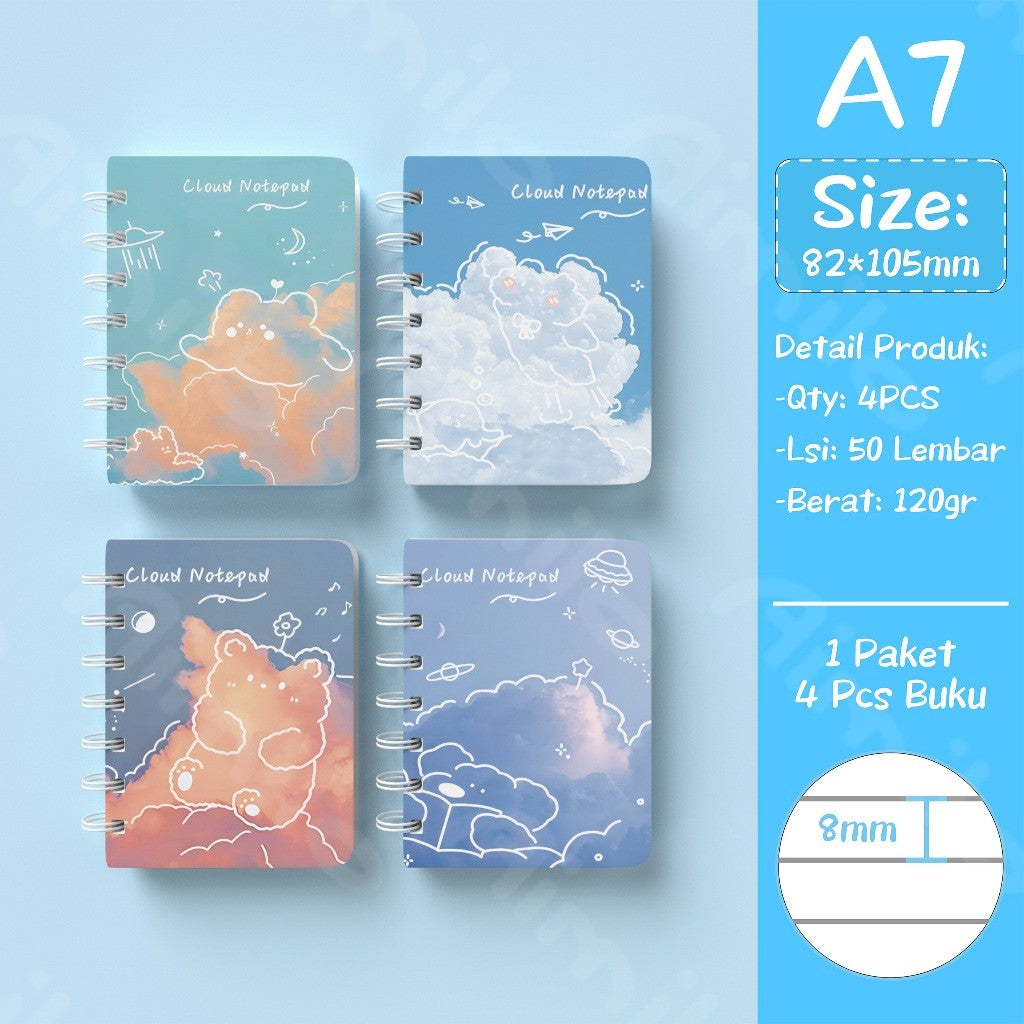 [READY] Aimilo Notebook Mini 1 Paket 4 Pcs Buku Kecil Catatan Scrapbook Buku Notes Kecil 50 Lembar