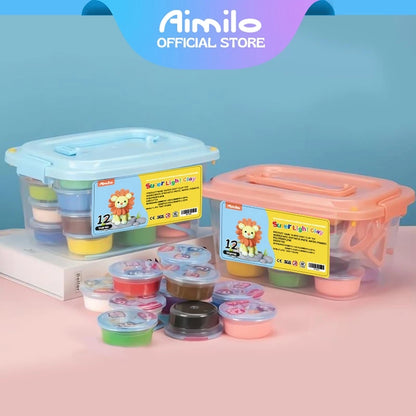 Aimilo Kotak Hadiah Mainan Clay Isi 12 Pcs Clay Warna Warni Mainan Edukasi Anak Hadiah Anak