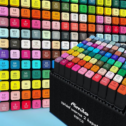 [READY] Aimilo Spidol Warna Warni 1 Set Sketch Marker 2 Tip Touch Marker 48/60/80 Warna