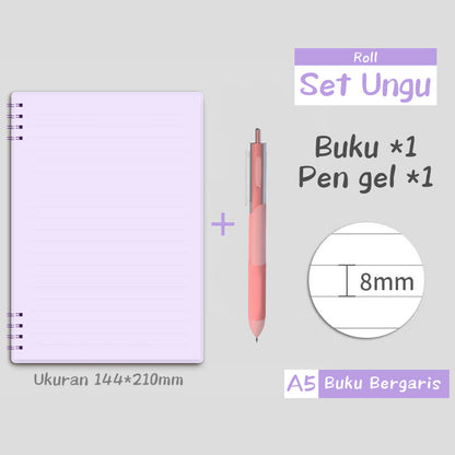 [READY] Aimilo Notebook Set Notebook A5&Pulpen Gel Buku Diary Aesthetic 4 Warna Sekolah Stationary