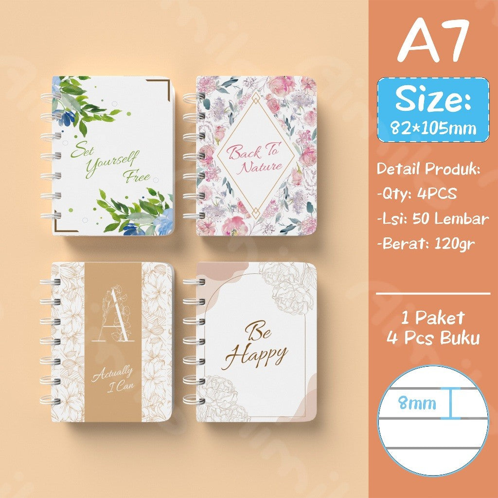 [READY] Aimilo Notebook Mini 1 Paket 4 Pcs Buku Kecil Catatan Scrapbook Buku Notes Kecil 50 Lembar