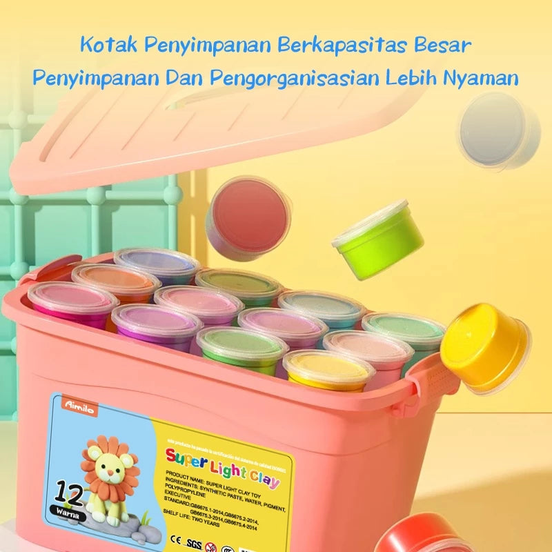 Aimilo Kotak Hadiah Mainan Clay Isi 12 Pcs Clay Warna Warni Mainan Edukasi Anak Hadiah Anak