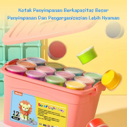 Aimilo Kotak Hadiah Mainan Clay Isi 12 Pcs Clay Warna Warni Mainan Edukasi Anak Hadiah Anak
