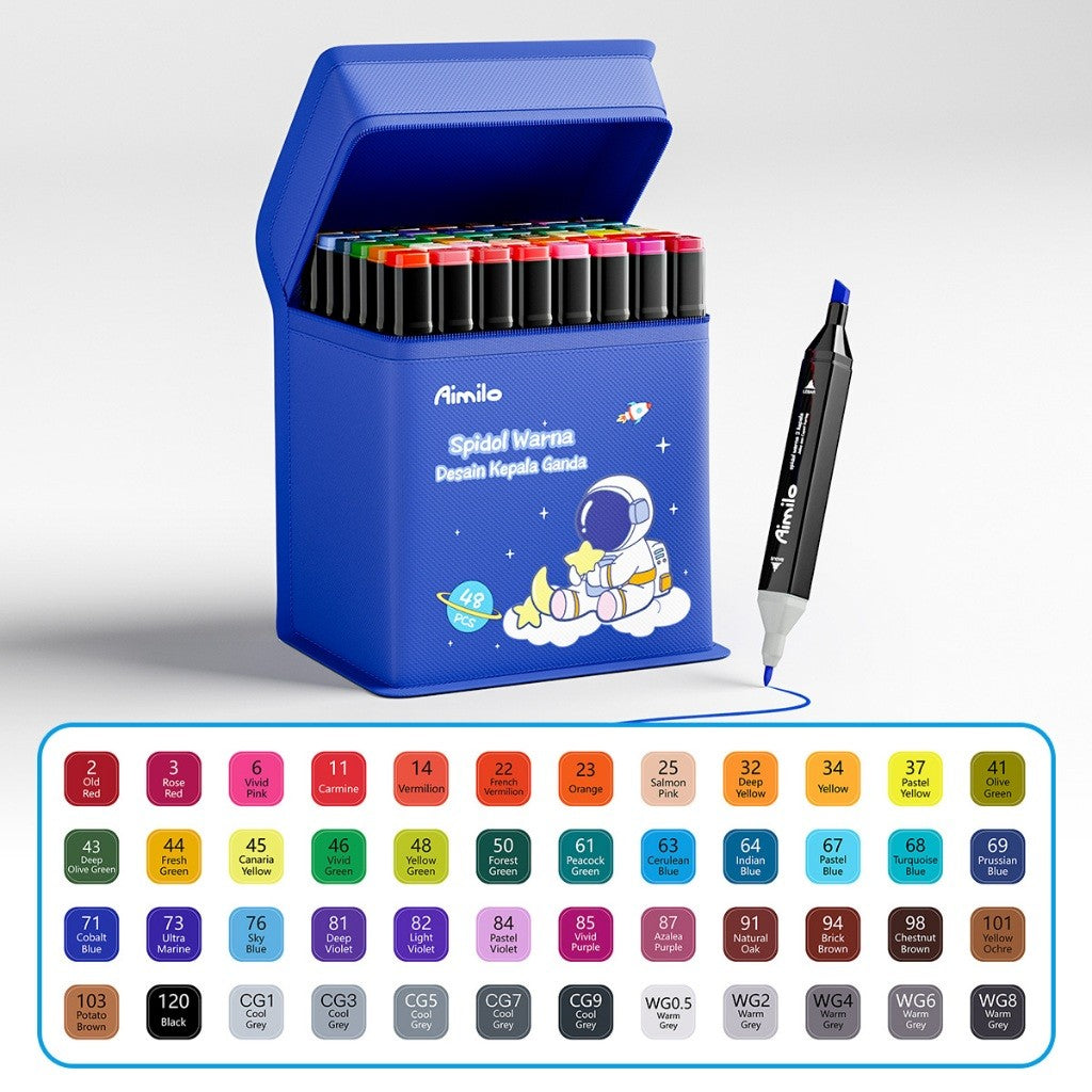 [READY] Aimilo Spidol Warna Warni 1 Set Sketch Marker 2 Tip Touch Marker 48/60/80 Warna