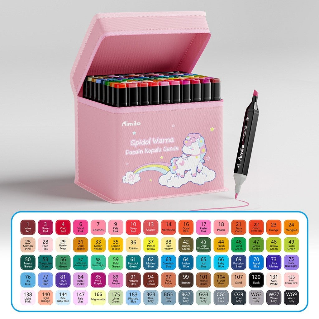 [READY] Aimilo Spidol Warna Warni 1 Set Sketch Marker 2 Tip Touch Marker 48/60/80 Warna