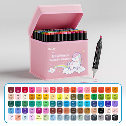 [READY] Aimilo Spidol Warna Warni 1 Set Sketch Marker 2 Tip Touch Marker 48/60/80 Warna