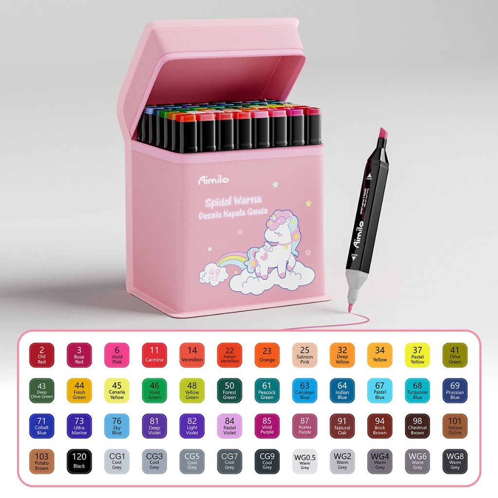 [READY] Aimilo Spidol Warna Warni 1 Set Sketch Marker 2 Tip Touch Marker 48/60/80 Warna