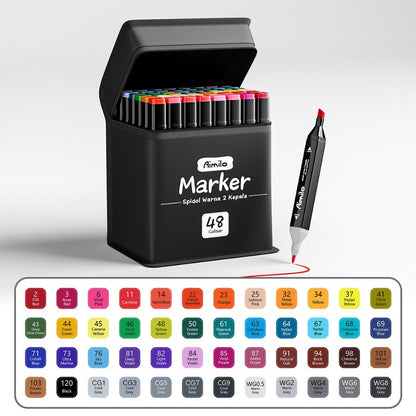 [READY] Aimilo Spidol Warna Warni 1 Set Sketch Marker 2 Tip Touch Marker 48/60/80 Warna